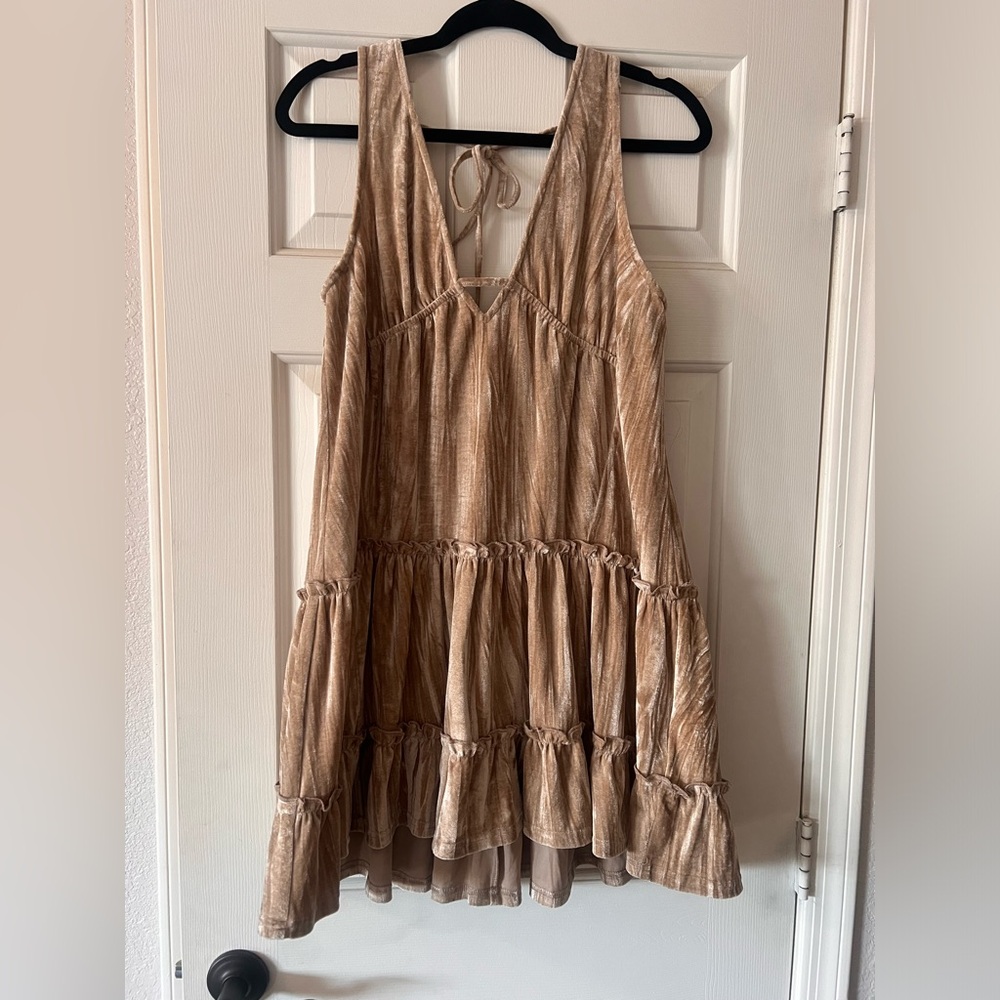 Altard State Mini Dress - light brown/tan, velvet